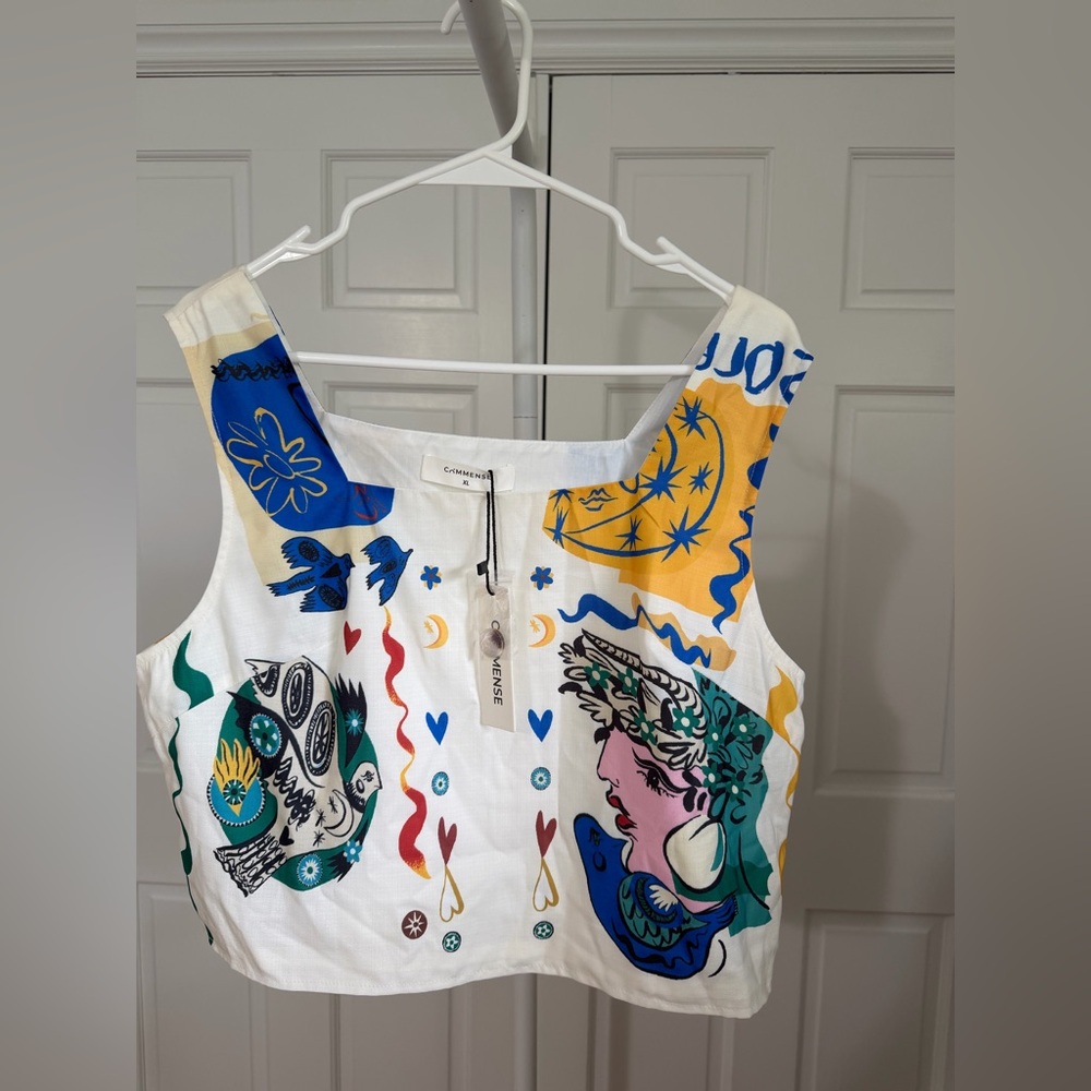 NWT Commense Graphic Print Crop Top With Wide-Leg Pants Set Size XL - Picture 10 of 12